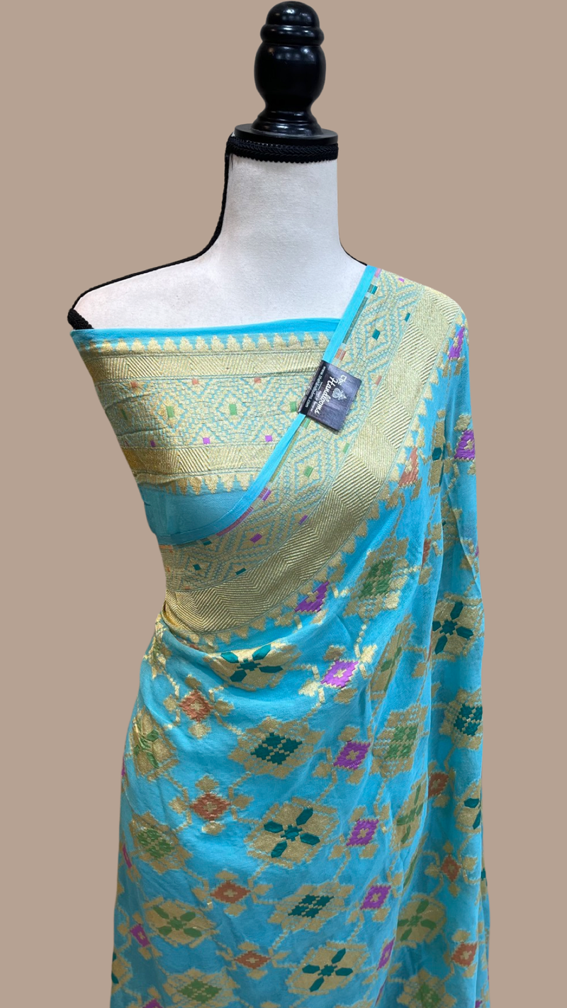 Pure Georgette Banarasi Handloom Saree - with meenakari work Gold Zari - The Handlooms