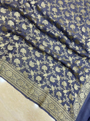 Pure Khaddi Georgette Dupatta - water zari - The Handlooms