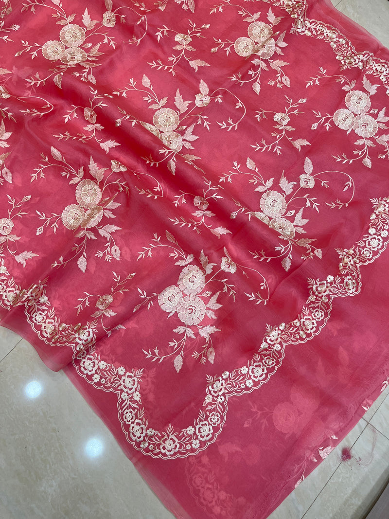 Pure organza Chikankari Handloom Banarasi Saree - The Handlooms