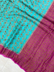 Turquoise Pure Chiffon Khaddi Banarasi Saree - The Handlooms