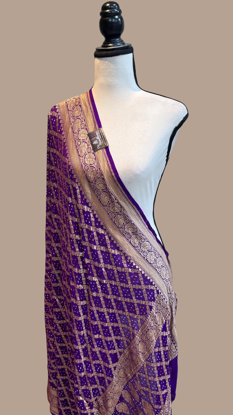Pure Georgette Banarasi Bandhej Handloom Dupatta - The Handlooms