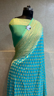 Khaddi Georgette Handloom Banarasi Saree - Gold Zari - The Handlooms