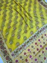 Yellow Pure Chiffon Khaddi Banarasi Saree - The Handlooms