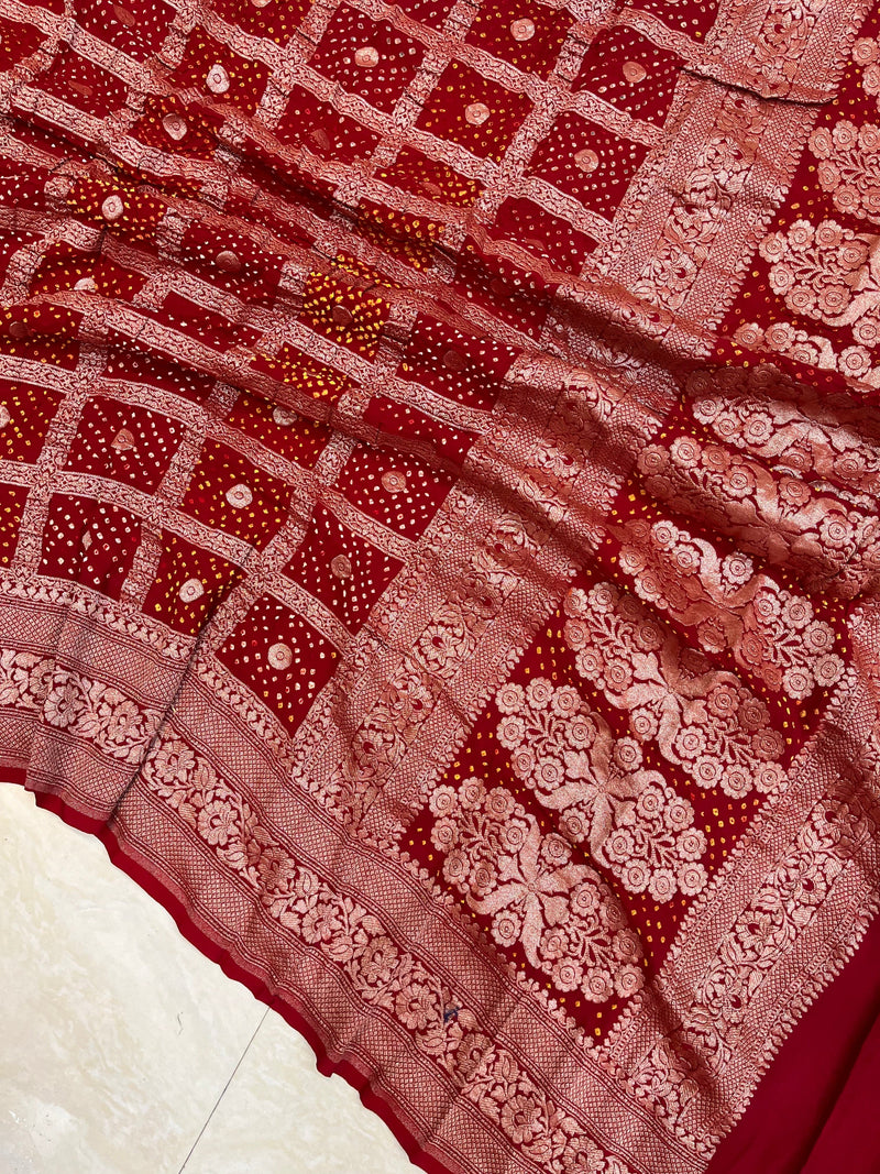 Pure Georgette Banarasi Bandhej Handloom Dupatta - The Handlooms