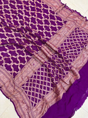 Pure Georgette Banarasi Bandhej Handloom Dupatta - The Handlooms