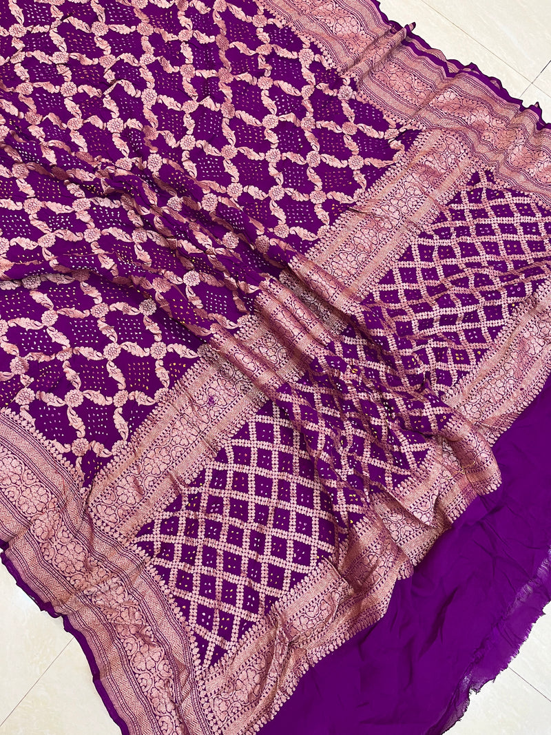 Pure Georgette Banarasi Bandhej Handloom Dupatta - The Handlooms