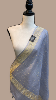 Pure Tussar Georgette Handwoven Dupatta -Gold zari - The Handlooms