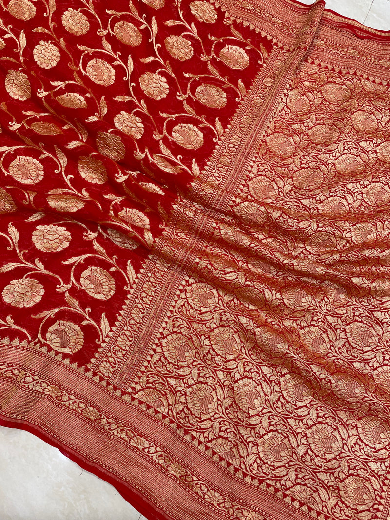Khaddi Georgette Banarasi Saree - Gold zari - The Handlooms