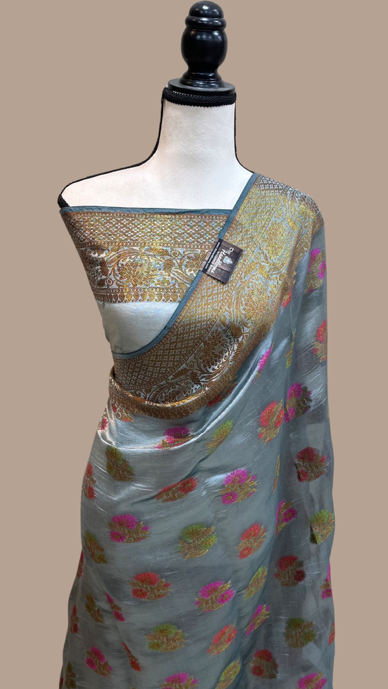 Pure Dupion Silk Banarasi Saree - Antique Zari - The Handlooms