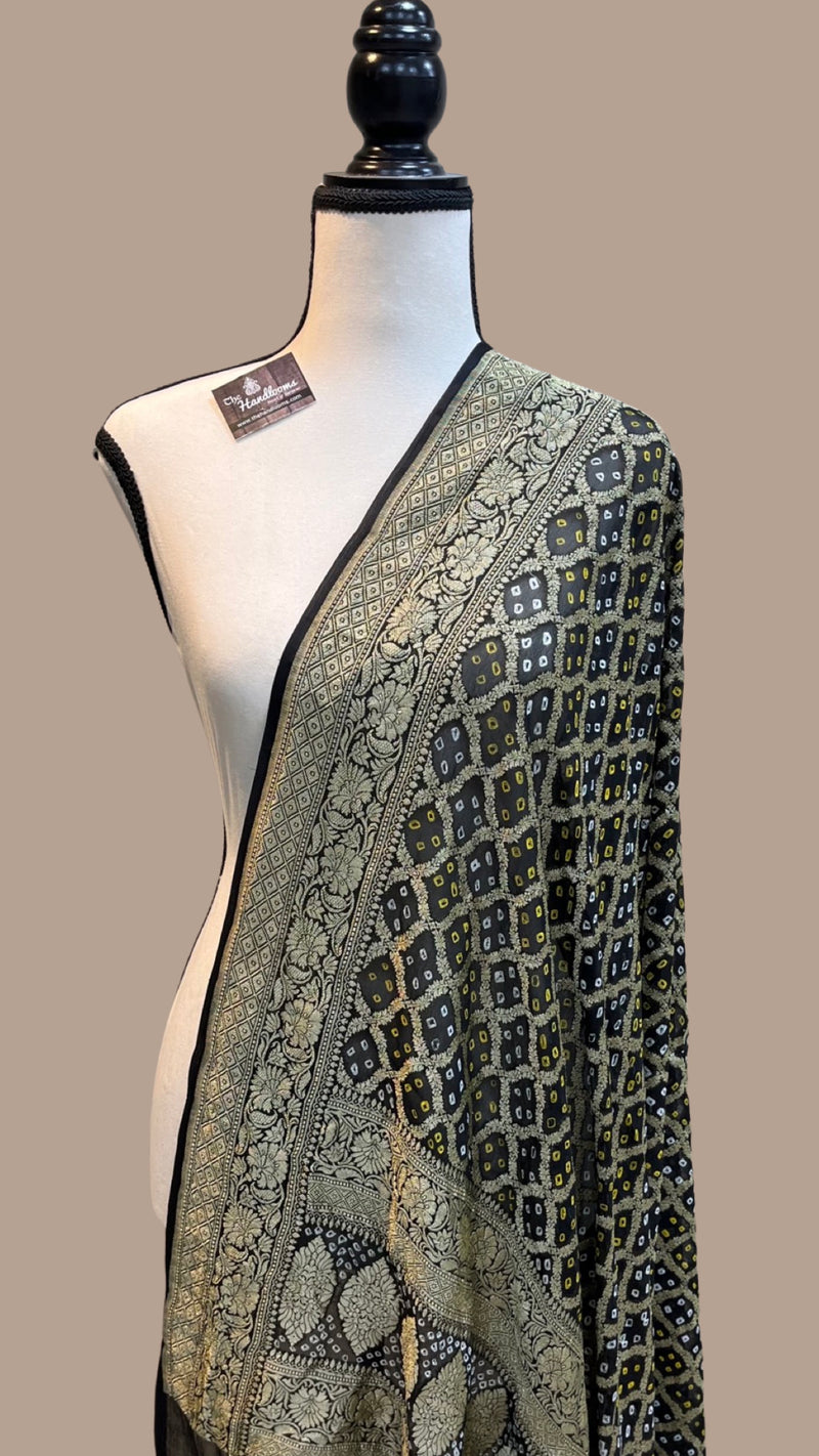 Pure Georgette Banarasi Bandhej Handloom Dupatta - The Handlooms