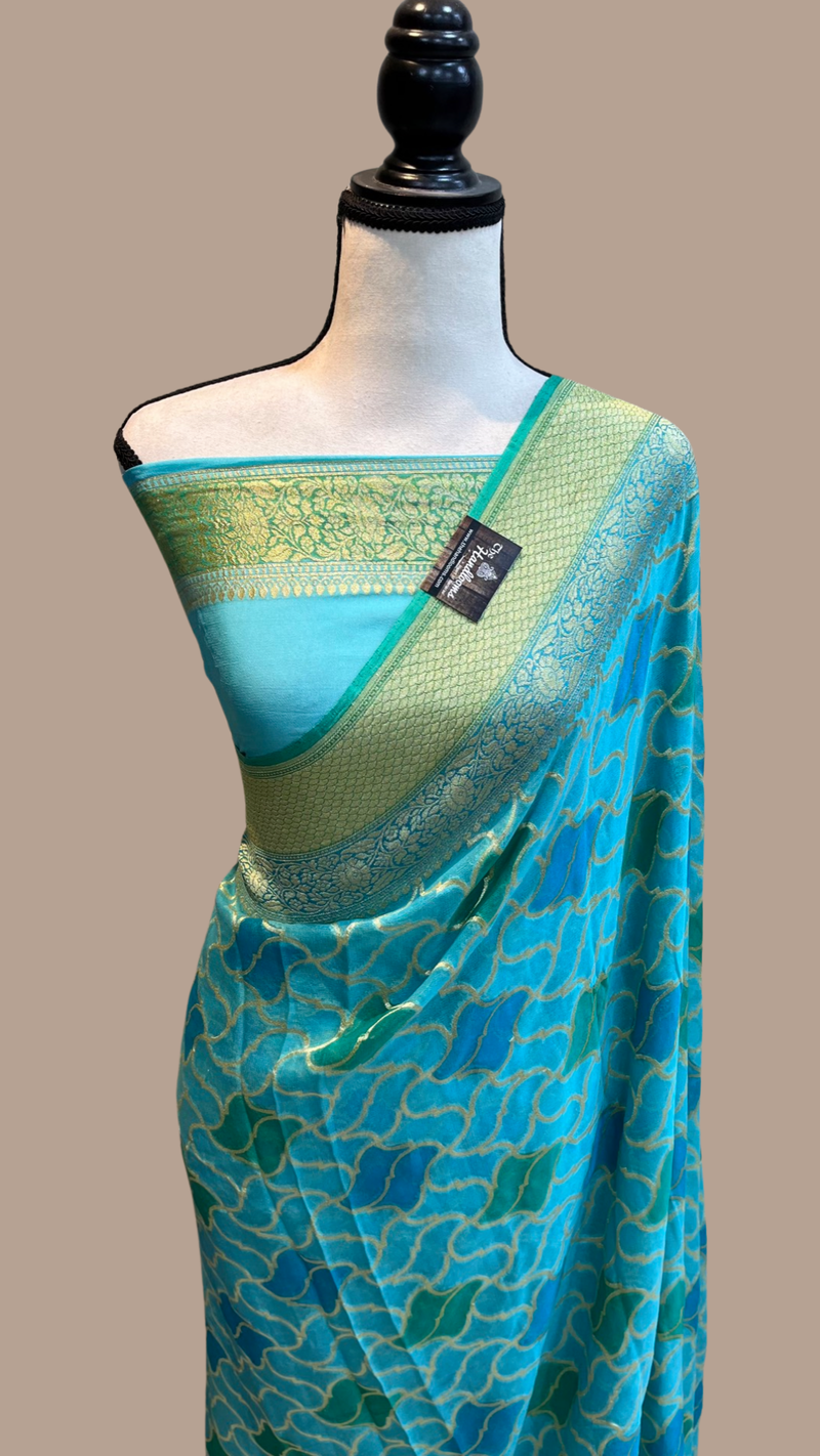 Khaddi Georgette Handloom Banarasi Saree - Gold Zari - The Handlooms