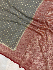 Khaddi Georgette Handloom Banarasi Saree - Gold Zari - The Handlooms