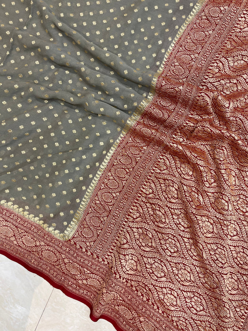 Khaddi Georgette Handloom Banarasi Saree - Gold Zari - The Handlooms