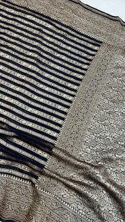 Black Khaddi Georgette Banarasi Saree -  Antique zari - The Handlooms