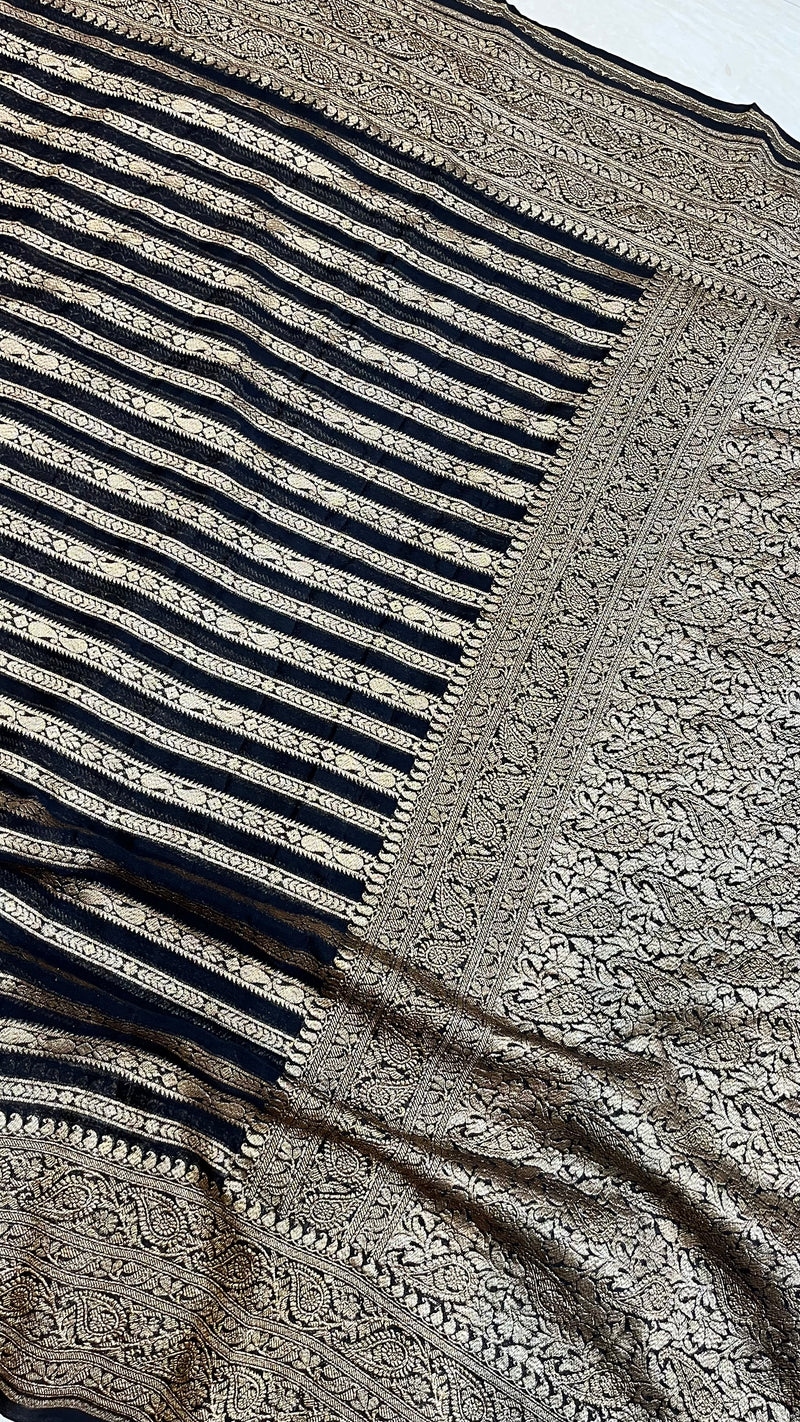 Black Khaddi Georgette Banarasi Saree -  Antique zari - The Handlooms