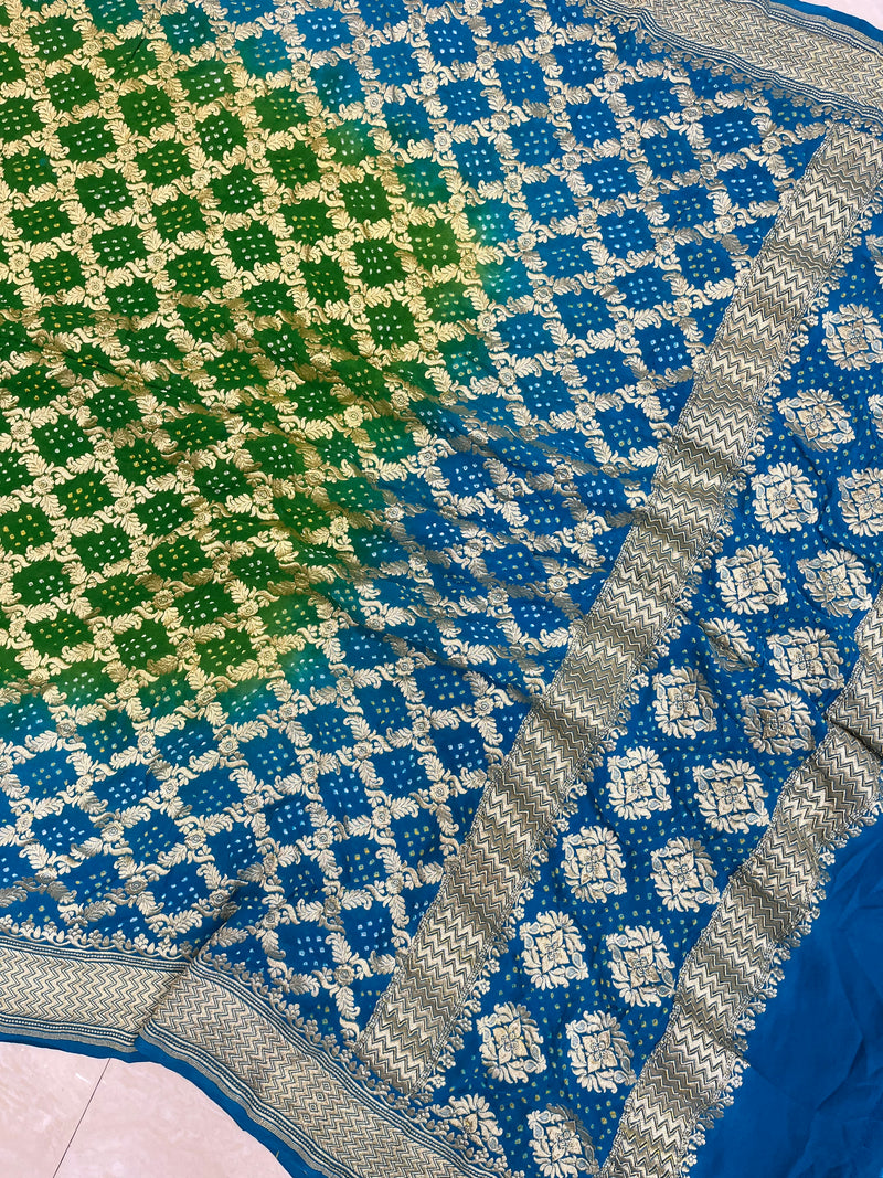 Pure Georgette Banarasi Bandhej Handloom Dupatta - The Handlooms