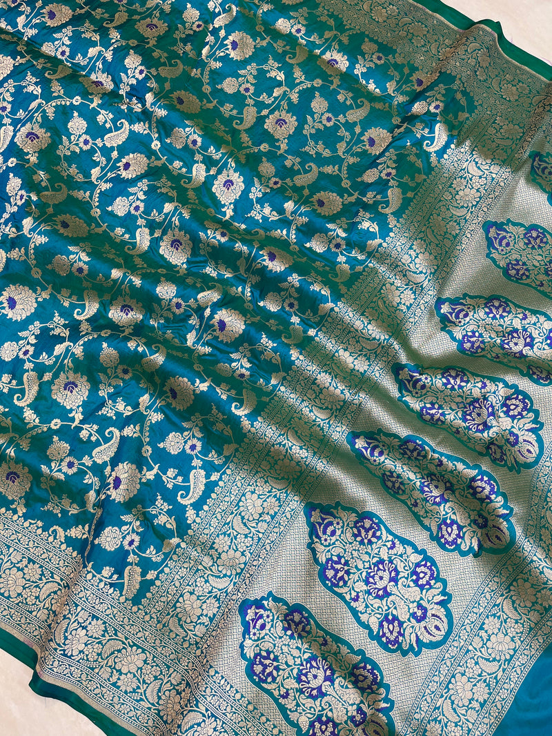 Pure Katan Silk Banarasi Handloom Saree - All over Jaal work with Meenakari - The Handlooms