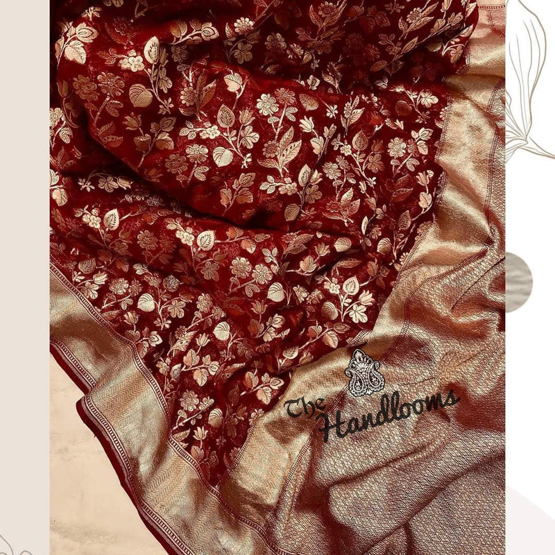 Maroon Khaddi Georgette Handloom Banarasi Saree - The Handlooms