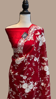 Pure organza Chikankari Handloom Banarasi Saree - The Handlooms