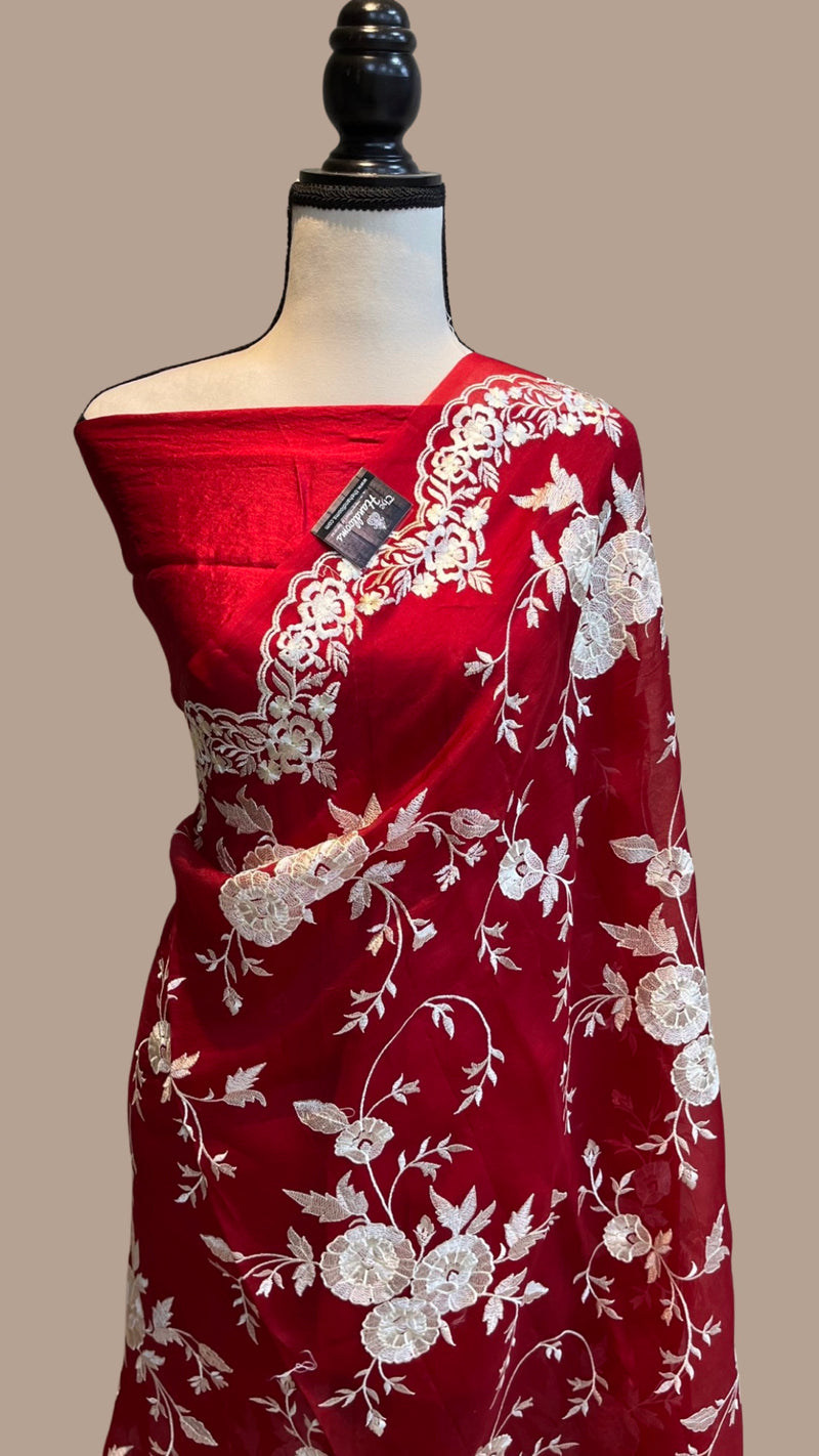 Pure organza Chikankari Handloom Banarasi Saree - The Handlooms