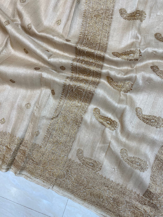 Tussar Georgette Handloom Banarasi Saree - Antique Zari - The Handlooms