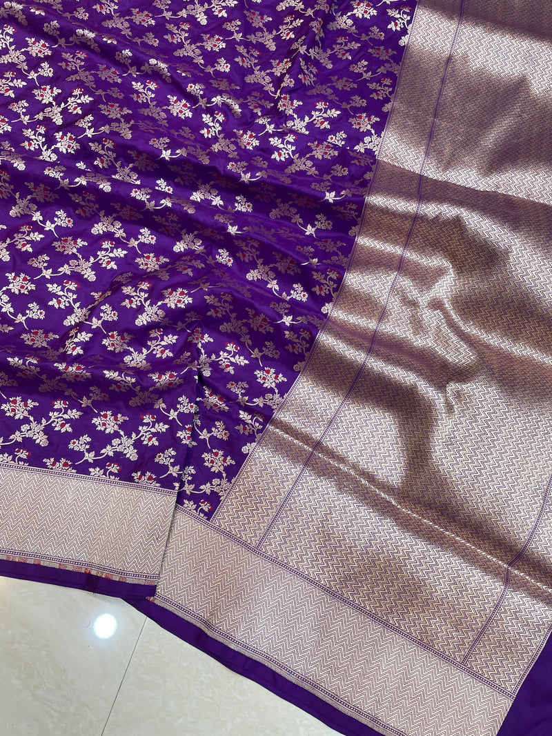 Pure Katan Silk Banarasi Handloom Saree - All over Jaal work with Meenakari - The Handlooms