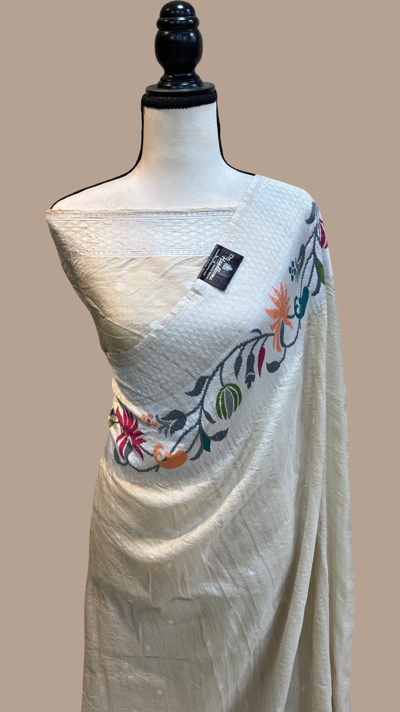 Tussar Georgette Handloom Banarasi Saree - Paithani Border - The Handlooms