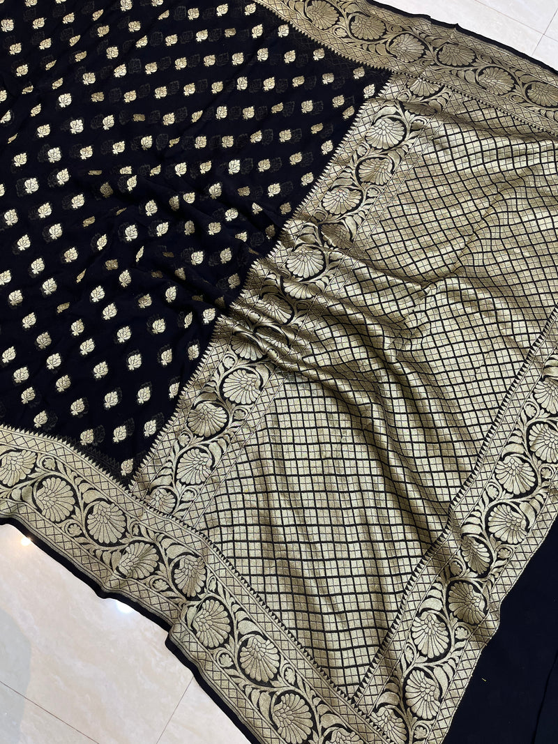 Black Khaddi Georgette Banarasi Saree - Gold zari - The Handlooms