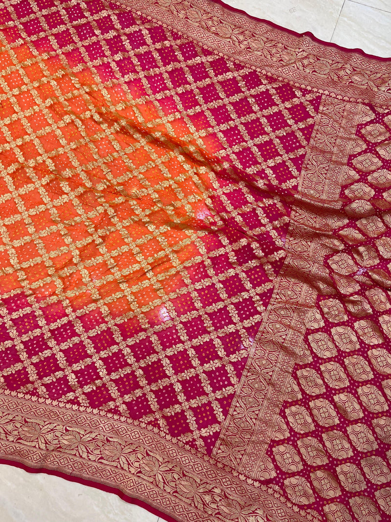 Pure Georgette Banarasi Bandhej Handloom Saree - The Handlooms