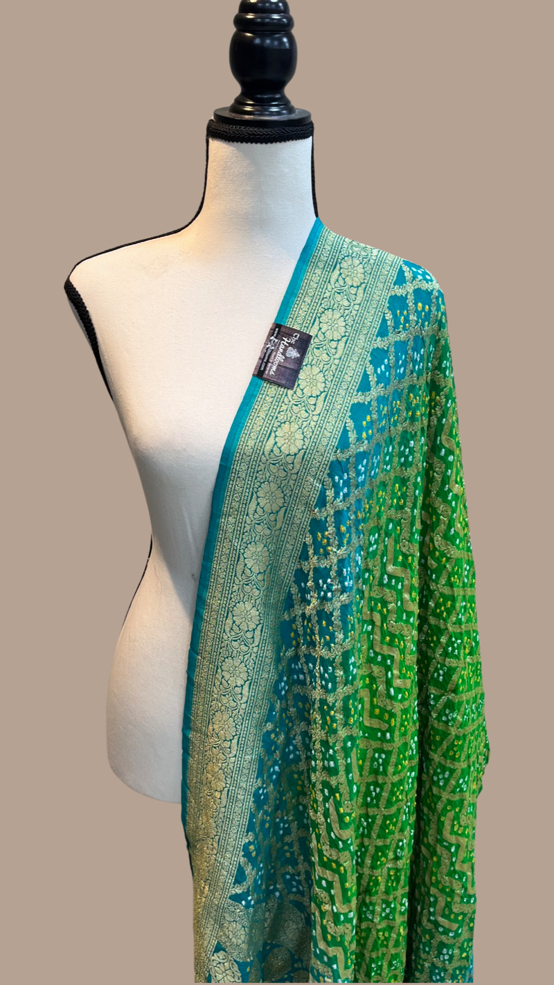 Pure Georgette Banarasi Bandhej Handloom Dupatta - The Handlooms