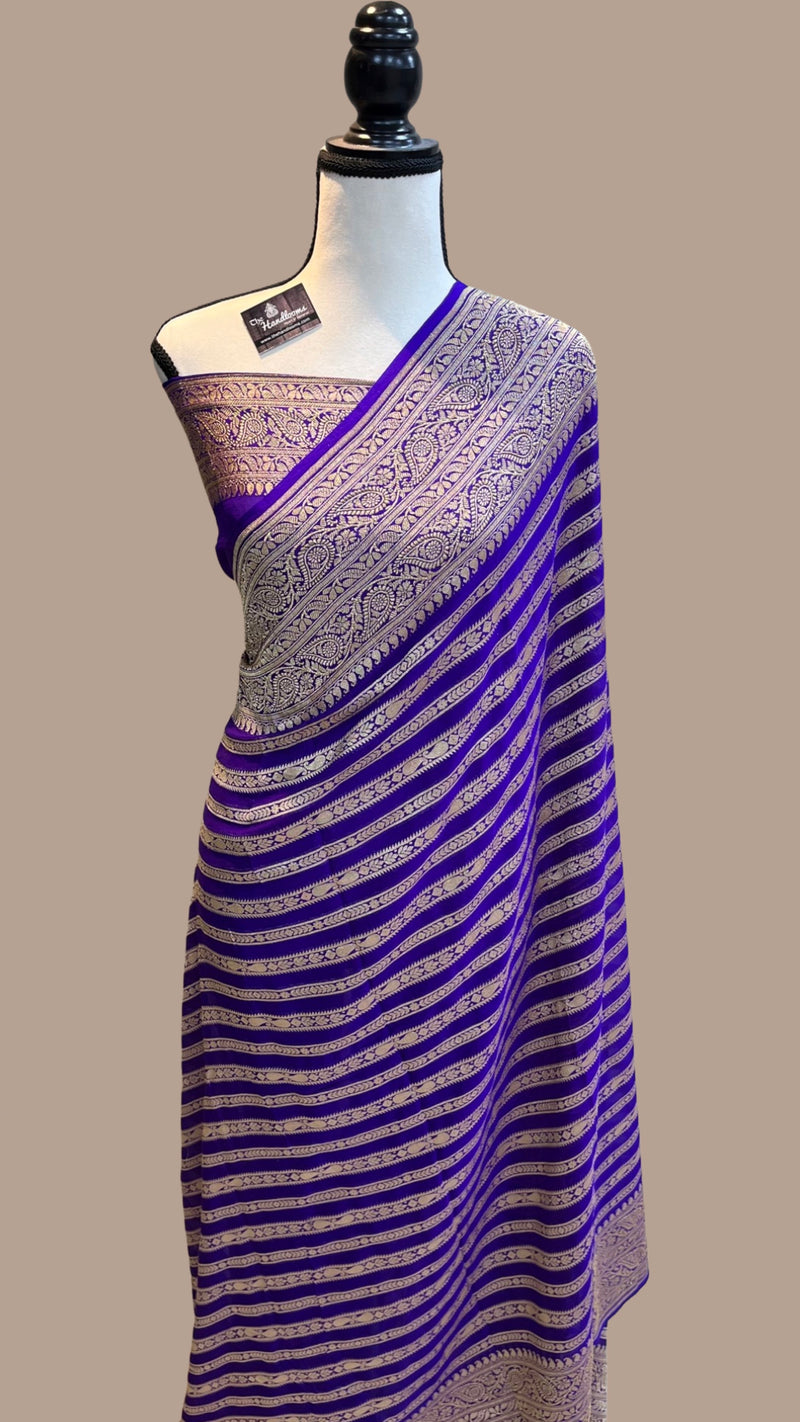 Purple Pure Khaddi Georgette Banarasi Saree -  Gold zari - The Handlooms