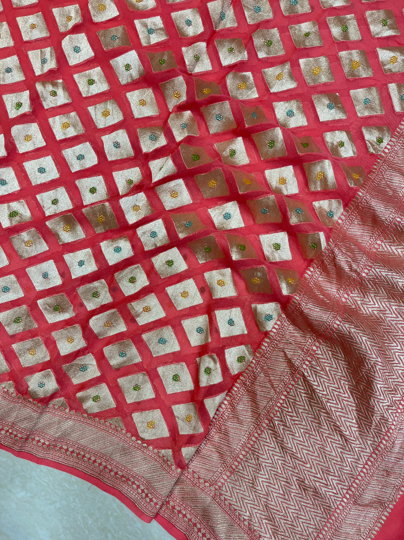 Pure Khaddi Georgette Dupatta - water zari - The Handlooms