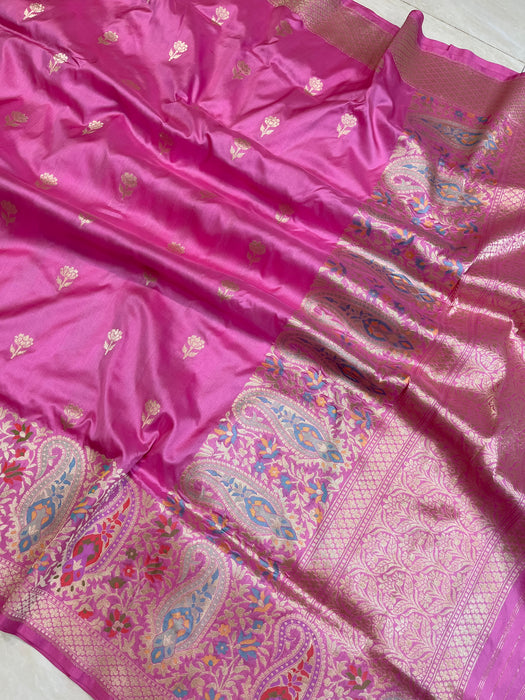 Pure Katan Silk Banarasi Handloom Saree - All over Kadua motifs with meenakari