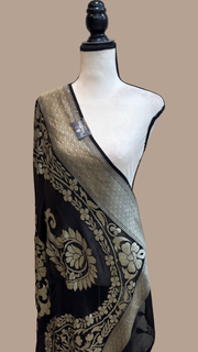 Pure Khaddi Georgette Dupatta - water zari - The Handlooms