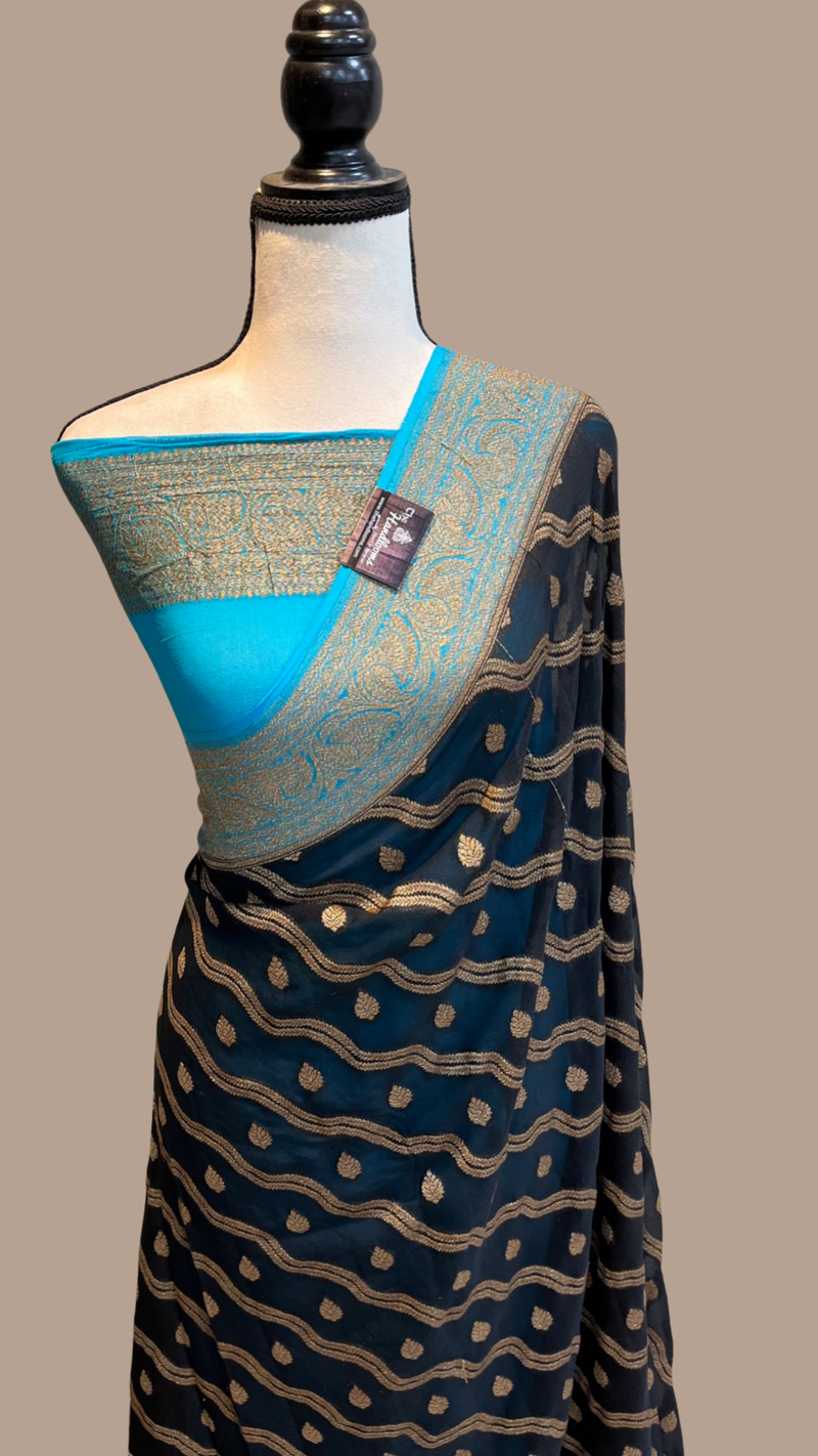 Khaddi Georgette Banarasi Saree -  Antique zari - The Handlooms