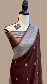 Brown Pure Georgette Banarasi Handloom Saree - The Handlooms