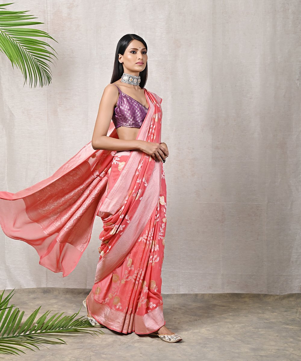 Khaddi Georgette Handloom Banarasi Saree - All over sona roopa Jaal Work