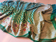 Pure Chiffon Khaddi Banarasi Saree - Green and blue - The Handlooms