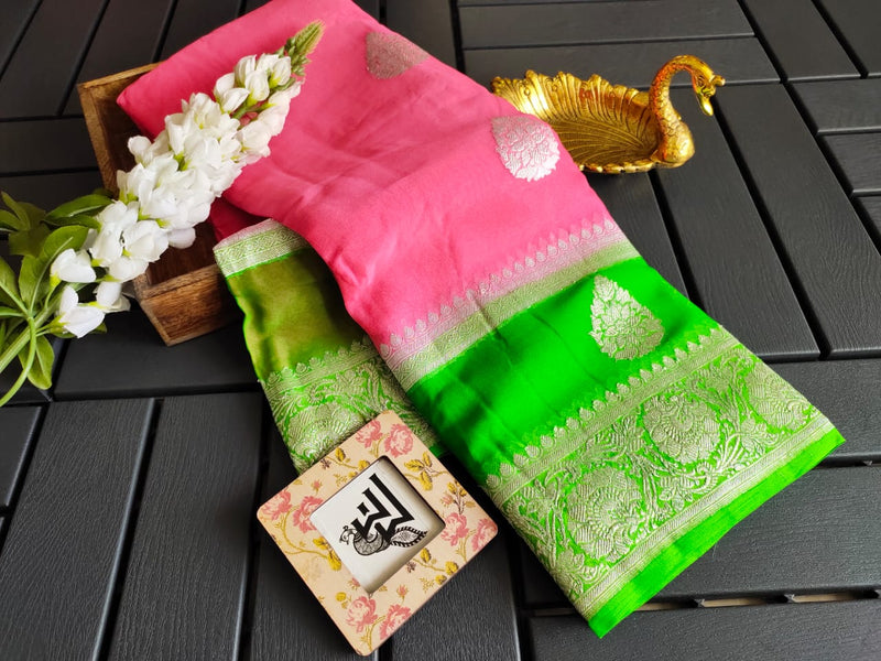 Pure Georgette Handwoven Banarasi Saree - The Handlooms