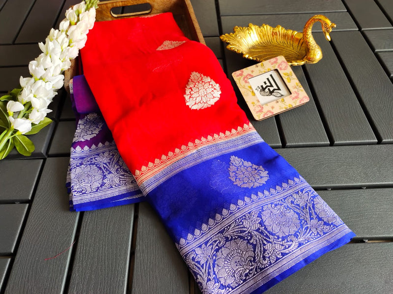Pure Georgette Handwoven Banarasi Saree - The Handlooms