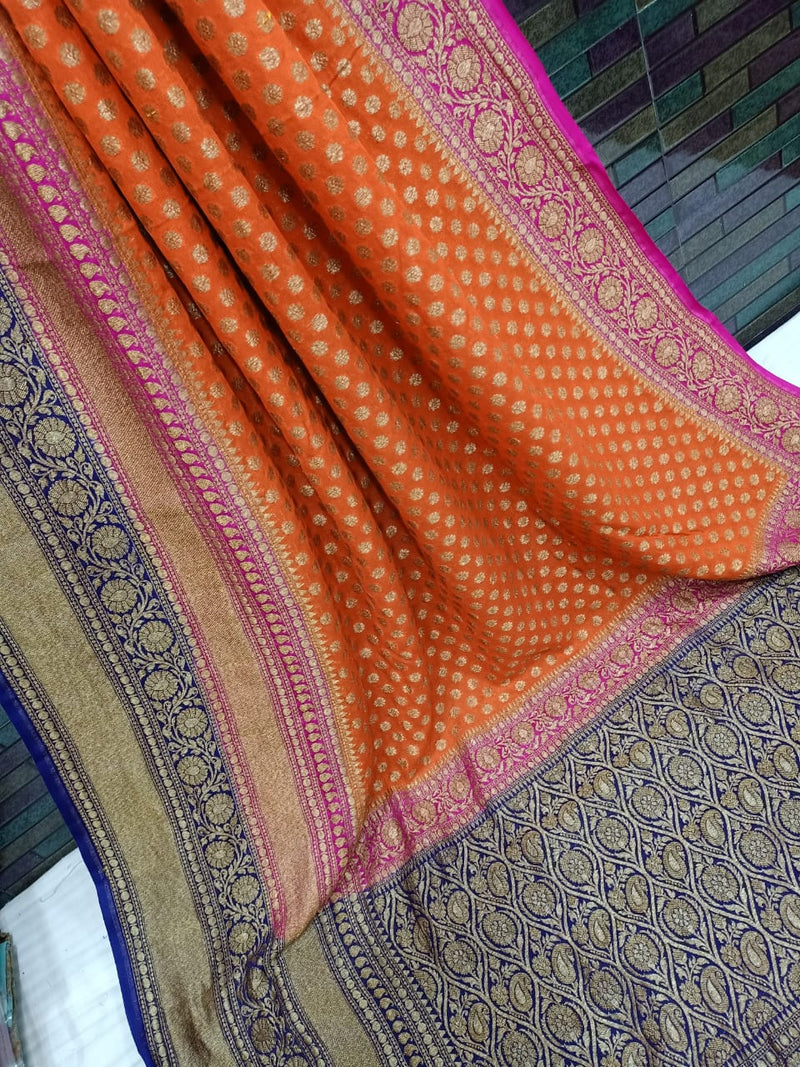 Khaddi Georgette Banarasi Saree -  Antique zari - The Handlooms