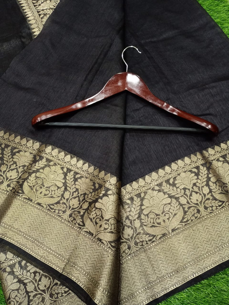 Pure linen Banarasi Black Saree - The Handlooms