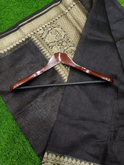 Pure linen Banarasi Black Saree - The Handlooms