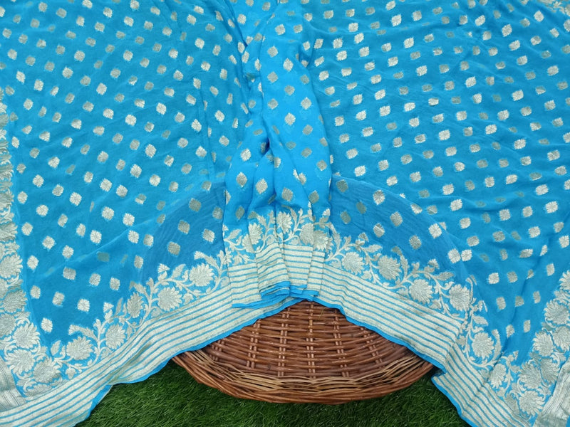 Pure Khaddi Georgette Dupatta - water zari - The Handlooms