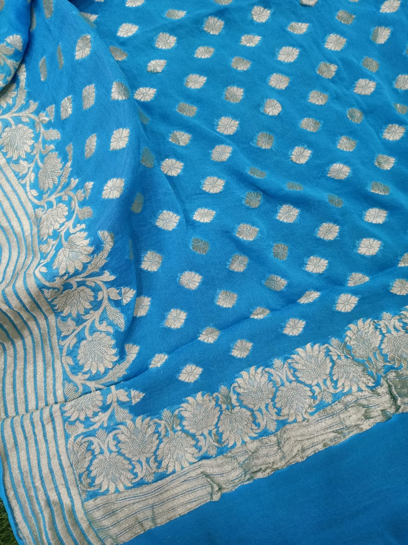 Pure Khaddi Georgette Dupatta - water zari - The Handlooms