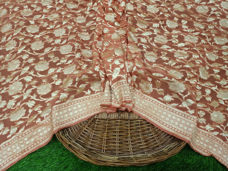 Pure Khaddi Georgette Dupatta - water zari - The Handlooms