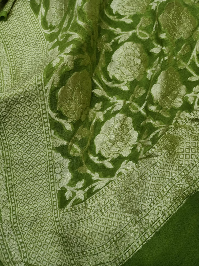 Pure Khaddi Georgette Dupatta - water zari - The Handlooms