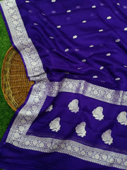 Pure Georgette Banarasi Handloom Saree - Purple - The Handlooms