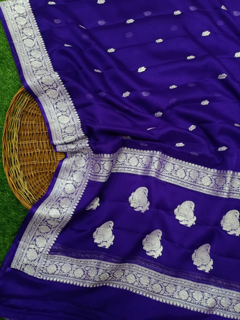 Pure Georgette Banarasi Handloom Saree - Purple - The Handlooms