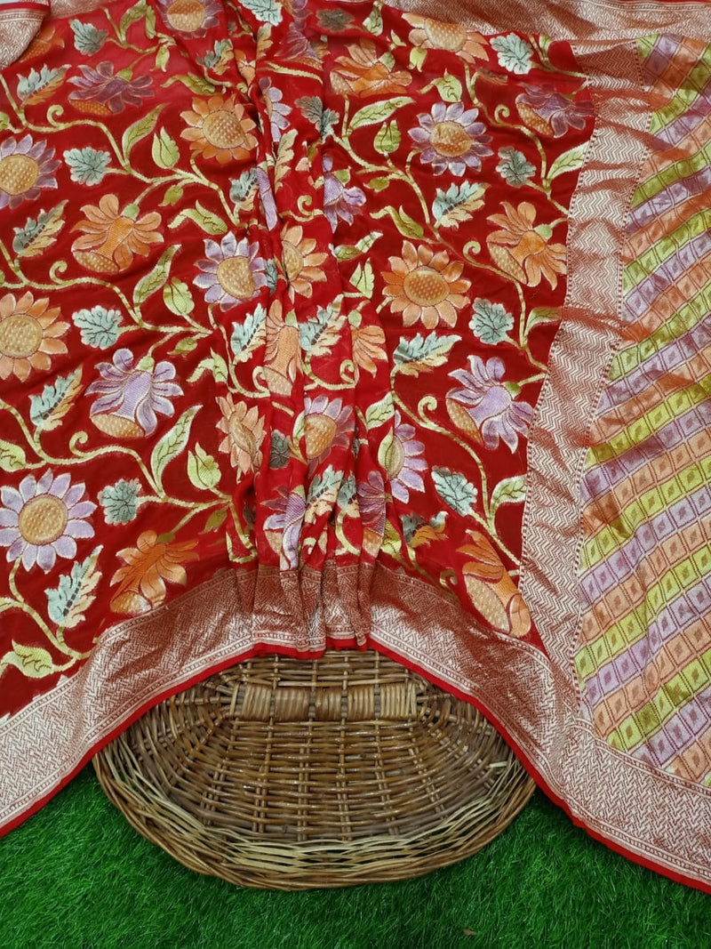 Khaddi Georgette Banarasi Saree - water zari - The Handlooms